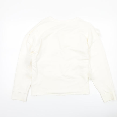 River Island Women Ivory Faux Fur Trim Pullover Sweatshirt S