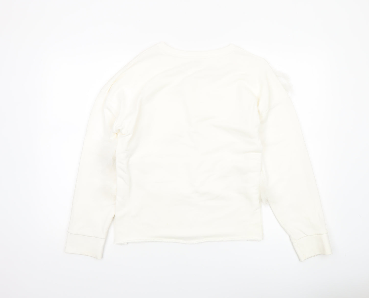 River Island Women Ivory Faux Fur Trim Pullover Sweatshirt S
