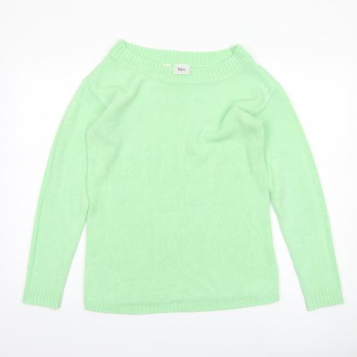 bpc Women's Green Acrylic Boat Neck Long Sleeve Pullover Jumper Size S