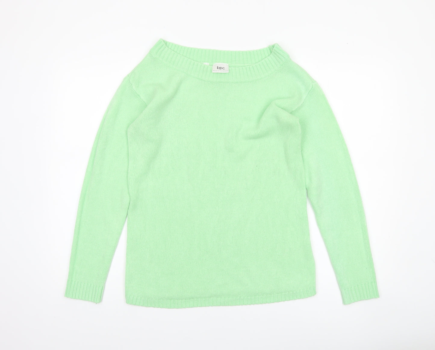 bpc Women's Green Acrylic Boat Neck Long Sleeve Pullover Jumper Size S