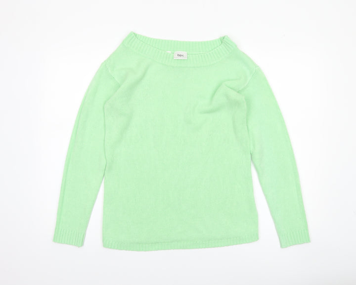 bpc Women's Green Acrylic Boat Neck Long Sleeve Pullover Jumper Size S