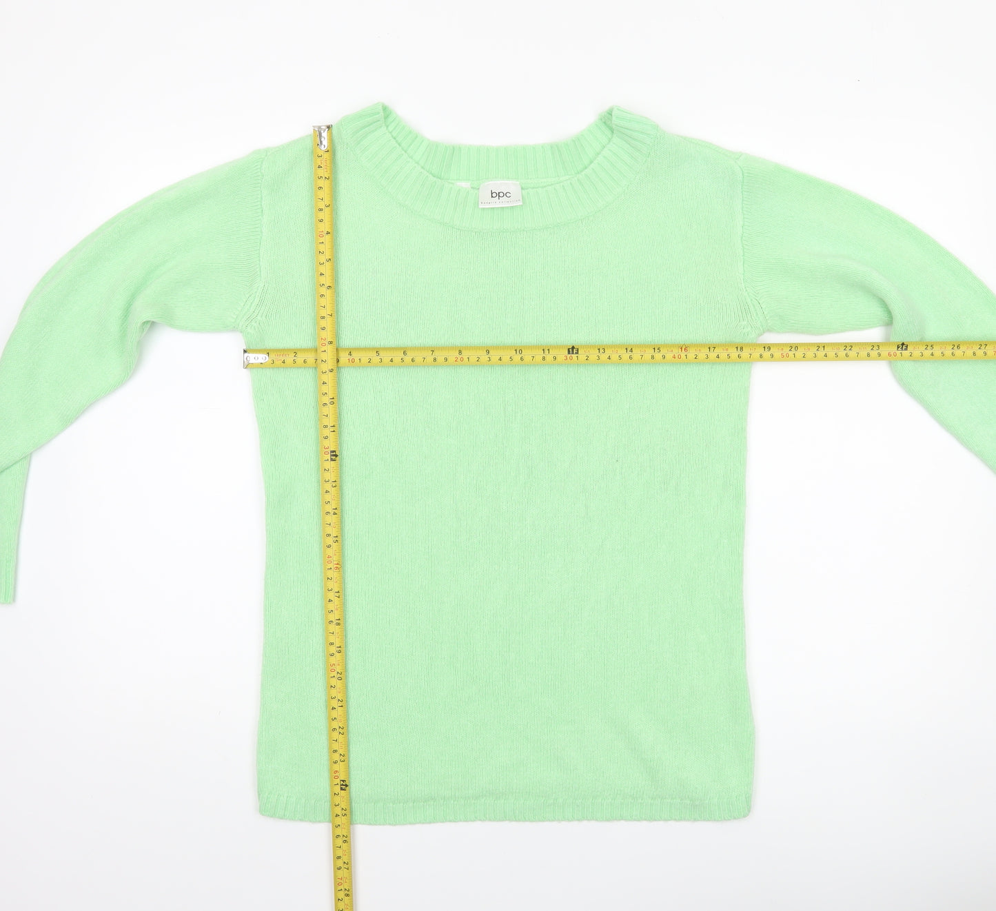 bpc Women's Green Acrylic Boat Neck Long Sleeve Pullover Jumper Size S