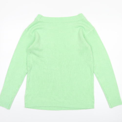 bpc Women's Green Acrylic Boat Neck Long Sleeve Pullover Jumper Size S