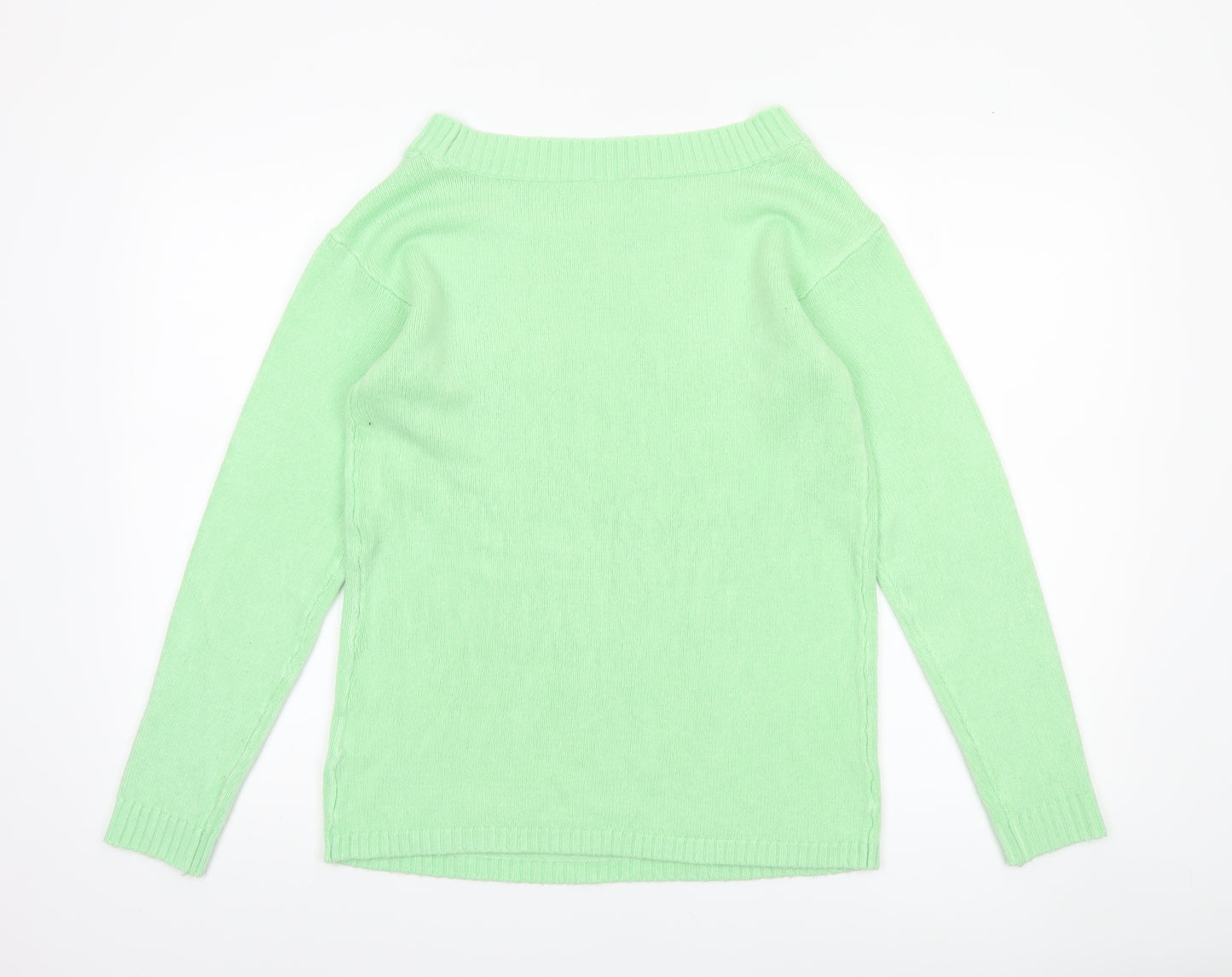 bpc Women's Green Acrylic Boat Neck Long Sleeve Pullover Jumper Size S