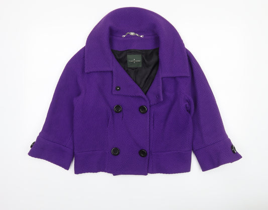 Roberto Verino Women’s Purple Wool Cropped Pea Coat Jacket Size 12