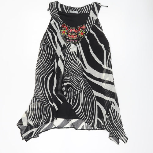 Wallis Womens Black Zebra Beaded Halter Neck Sleeveless Tunic Blouse Size M
