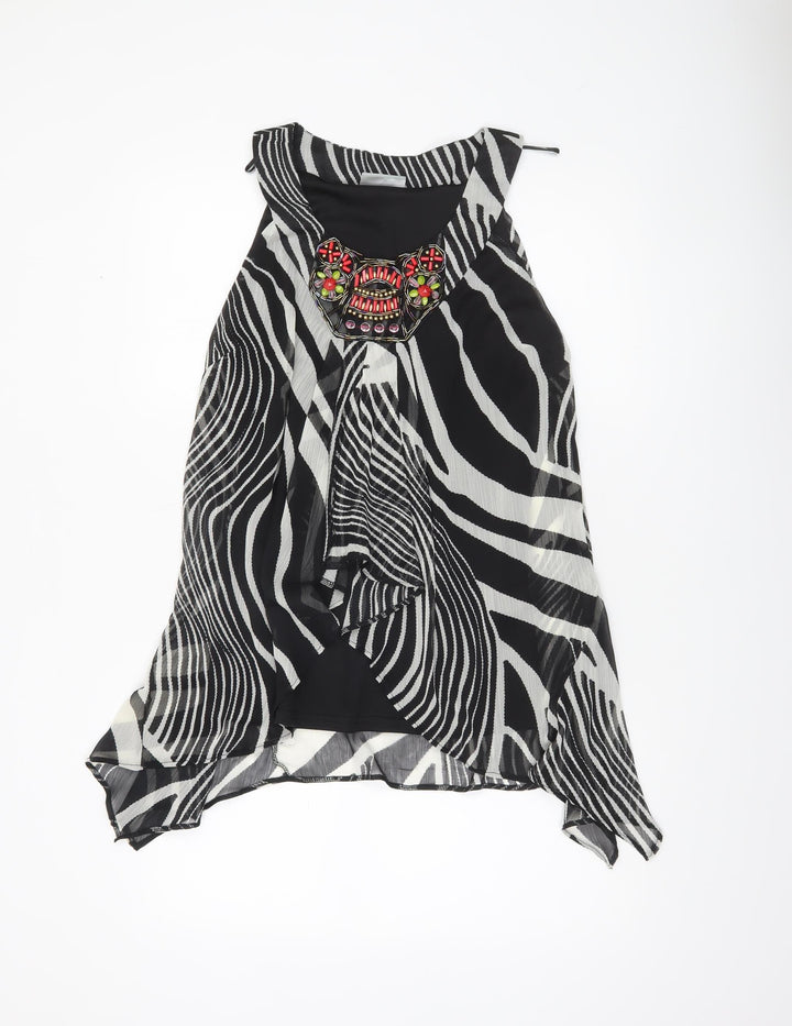 Wallis Womens Black Zebra Beaded Halter Neck Sleeveless Tunic Blouse Size M