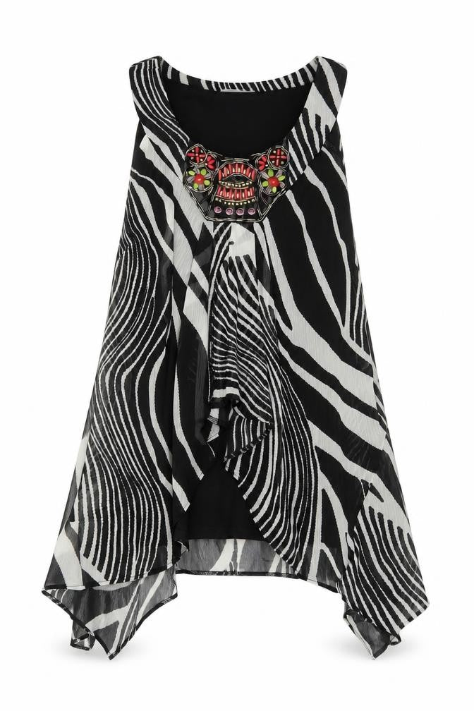 Wallis Womens Black Zebra Beaded Halter Neck Sleeveless Tunic Blouse Size M