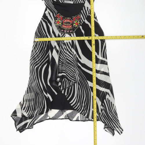 Wallis Womens Black Zebra Beaded Halter Neck Sleeveless Tunic Blouse Size M