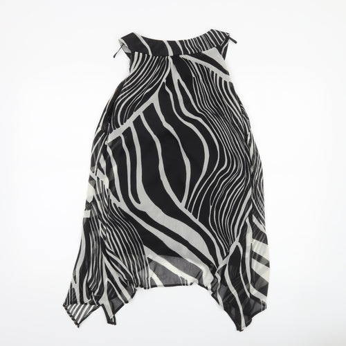 Wallis Womens Black Zebra Beaded Halter Neck Sleeveless Tunic Blouse Size M