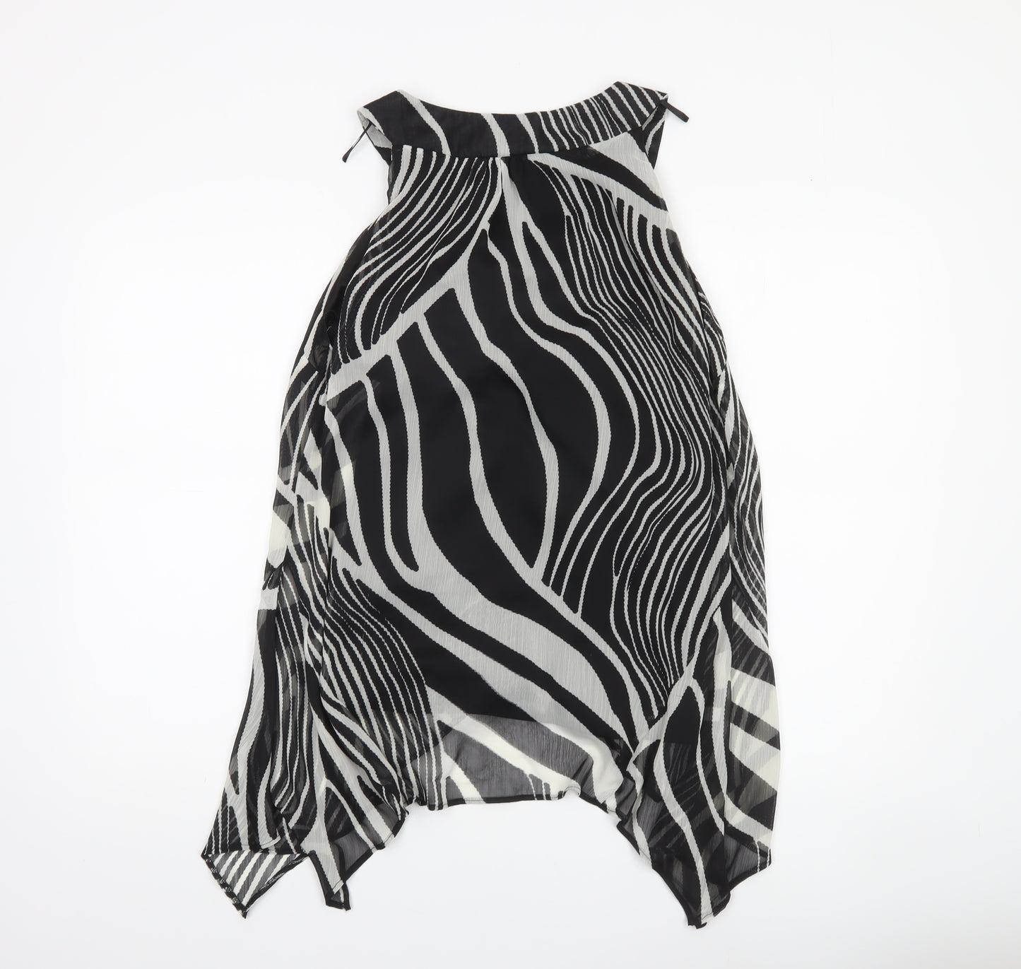 Wallis Womens Black Zebra Beaded Halter Neck Sleeveless Tunic Blouse Size M