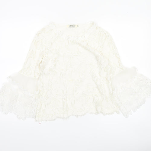 Luzabelle Women Ivory Lace Bell Sleeve Blouse S/M Elegant Tunic Top