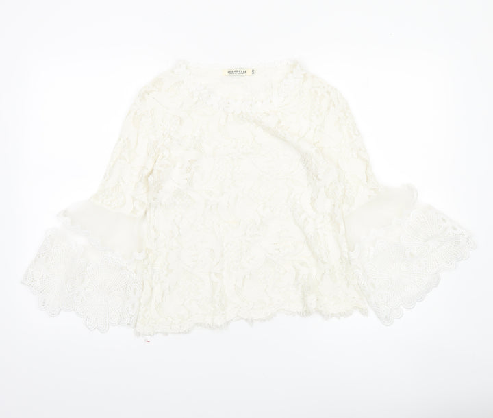 Luzabelle Women Ivory Lace Bell Sleeve Blouse S/M Elegant Tunic Top