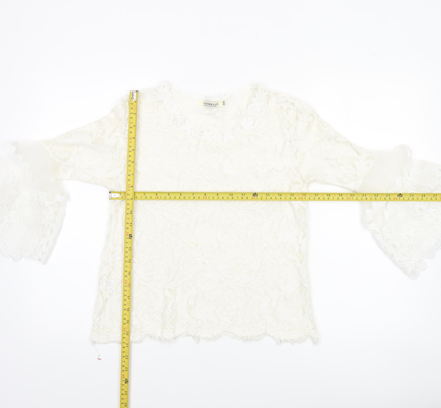 Luzabelle Women Ivory Lace Bell Sleeve Blouse S/M Elegant Tunic Top