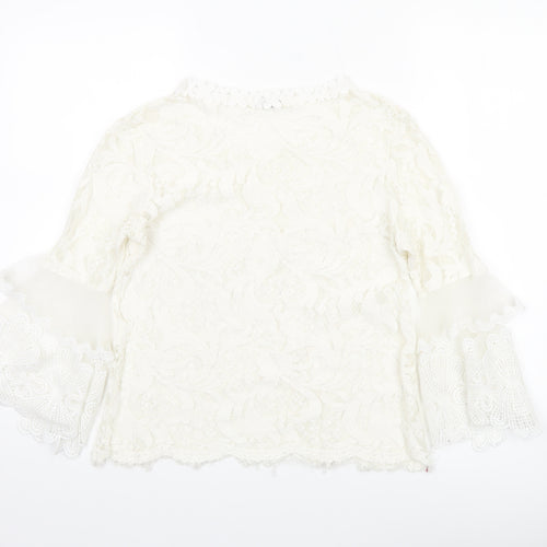 Luzabelle Women Ivory Lace Bell Sleeve Blouse S/M Elegant Tunic Top