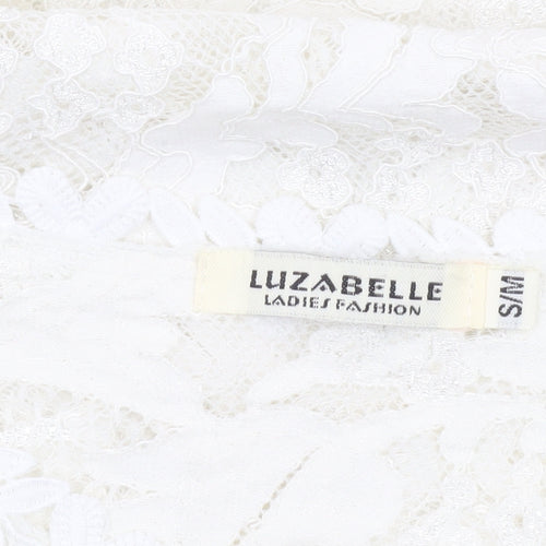 Luzabelle Women Ivory Lace Bell Sleeve Blouse S/M Elegant Tunic Top