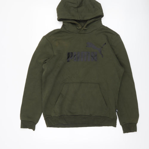 Puma Men's Green Pullover Hoodie Size S Logo Fleece Sweatshirt