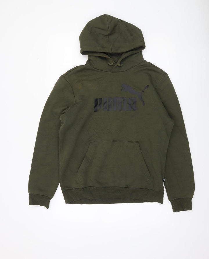 Puma Men's Green Pullover Hoodie Size S Logo Fleece Sweatshirt