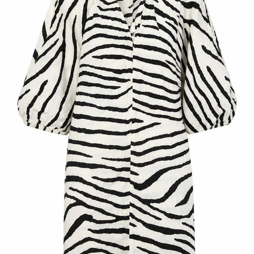 H&M Women Black Zebra Print Short Puff Sleeve Shift Dress M