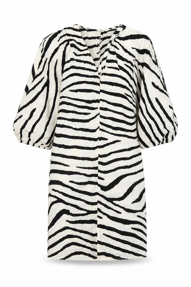 H&M Women Black Zebra Print Short Puff Sleeve Shift Dress M