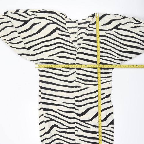 H&M Women Black Zebra Print Short Puff Sleeve Shift Dress M