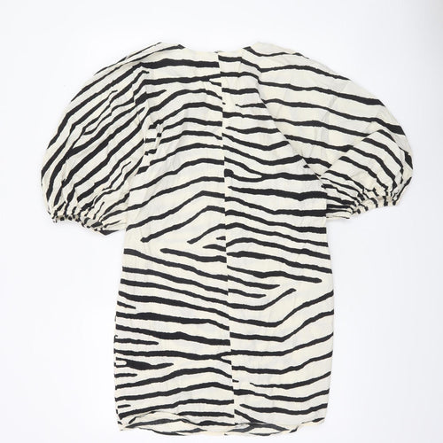 H&M Women Black Zebra Print Short Puff Sleeve Shift Dress M