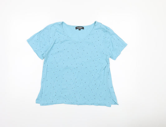 Cerulean Women Blue Polka Dot Cotton V-Neck T-Shirt Size 12