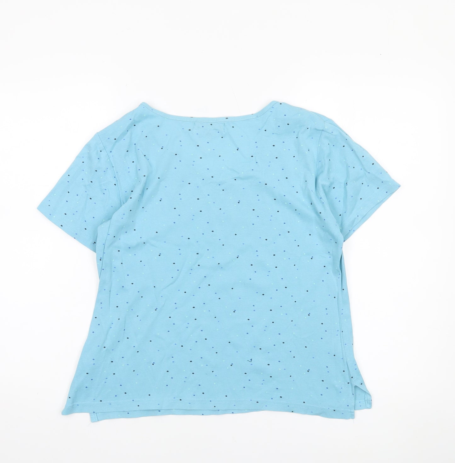 Cerulean Women Blue Polka Dot Cotton V-Neck T-Shirt Size 12