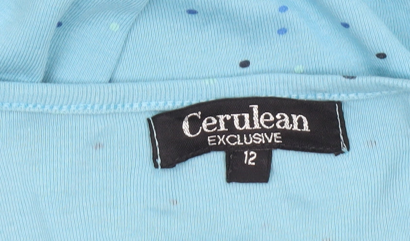 Cerulean Women Blue Polka Dot Cotton V-Neck T-Shirt Size 12