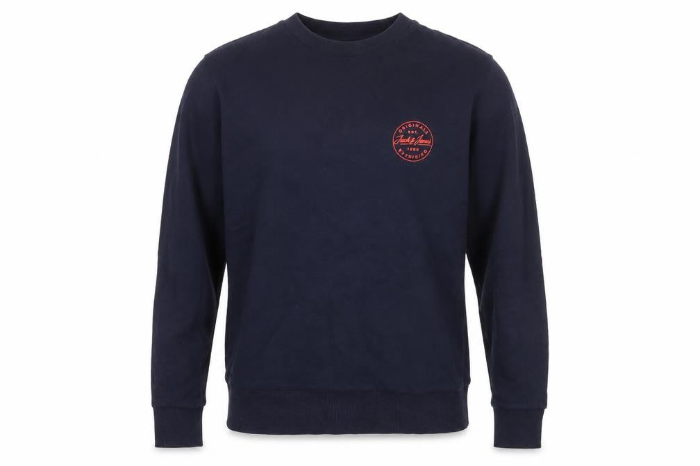 Front view of Jack & Jones Men's Blue Small Crew Neck Pullover Sweatshirt