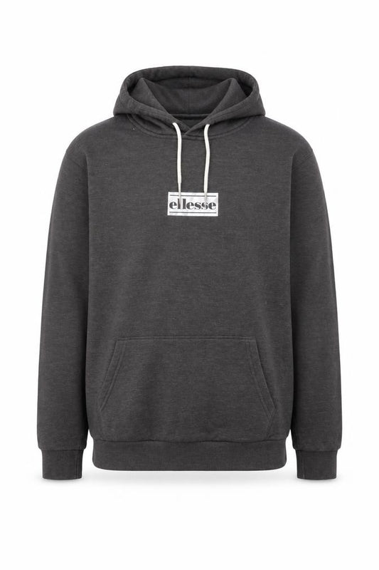 Front view of Ellesse Men's Grey Pullover Hoodie Medium Regular Fit Logo Sweatshirt