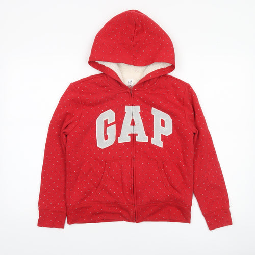GAP Girls Red Glitter Polka Dot Full Zip Fleece Lined Hoodie XL 12-13 Years