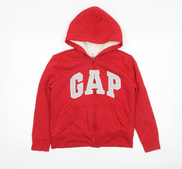GAP Girls Red Glitter Polka Dot Full Zip Fleece Lined Hoodie XL 12-13 Years