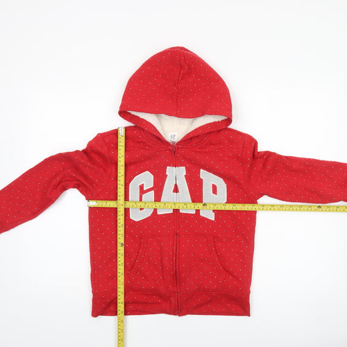 GAP Girls Red Glitter Polka Dot Full Zip Fleece Lined Hoodie XL 12-13 Years