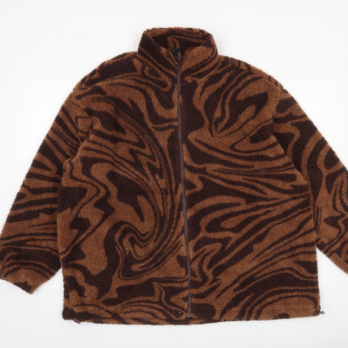 H&M Women’s Brown Animal Print Fleece Jacket Size 12 Relaxed Fit