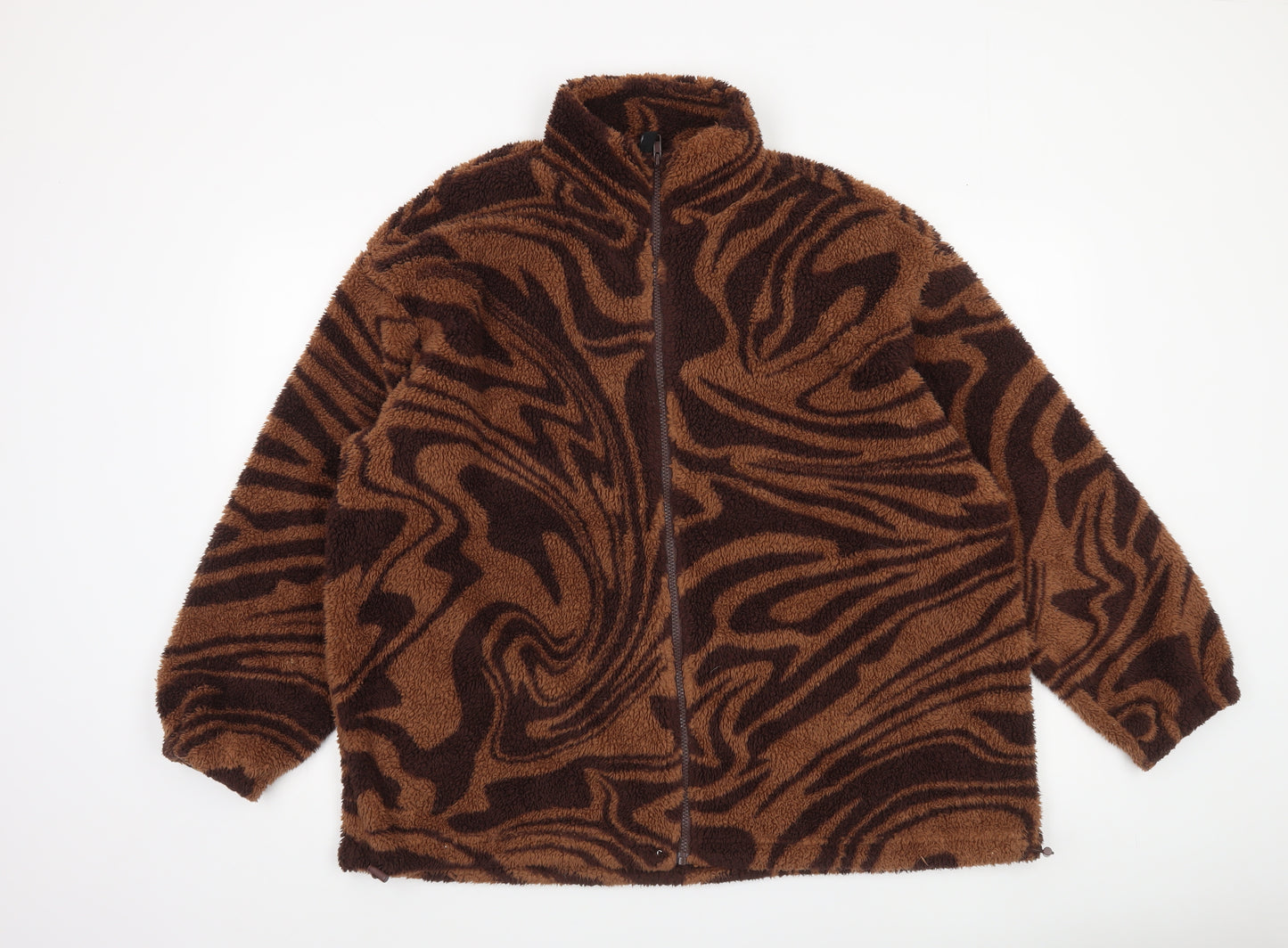 H&M Women’s Brown Animal Print Fleece Jacket Size 12 Relaxed Fit