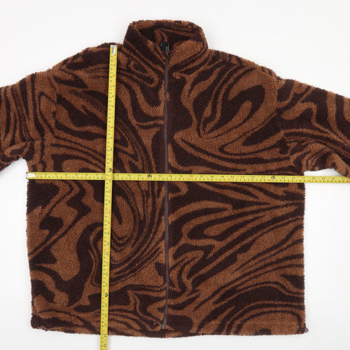 H&M Women’s Brown Animal Print Fleece Jacket Size 12 Relaxed Fit