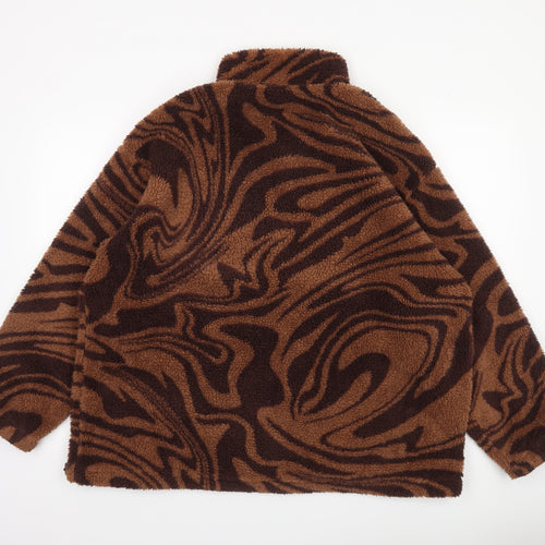 H&M Women’s Brown Animal Print Fleece Jacket Size 12 Relaxed Fit
