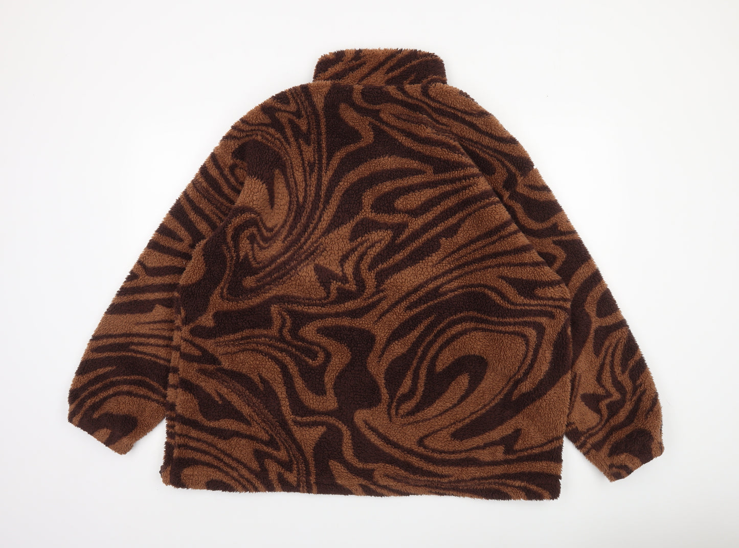 H&M Women’s Brown Animal Print Fleece Jacket Size 12 Relaxed Fit