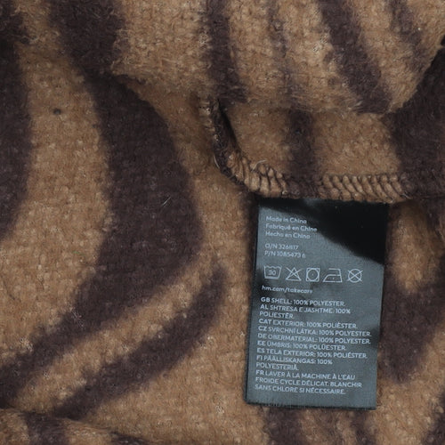 H&M Women’s Brown Animal Print Fleece Jacket Size 12 Relaxed Fit