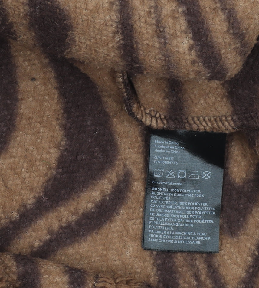 H&M Women’s Brown Animal Print Fleece Jacket Size 12 Relaxed Fit