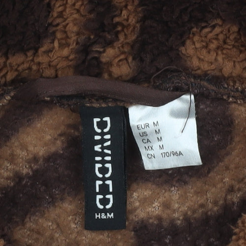 H&M Women’s Brown Animal Print Fleece Jacket Size 12 Relaxed Fit
