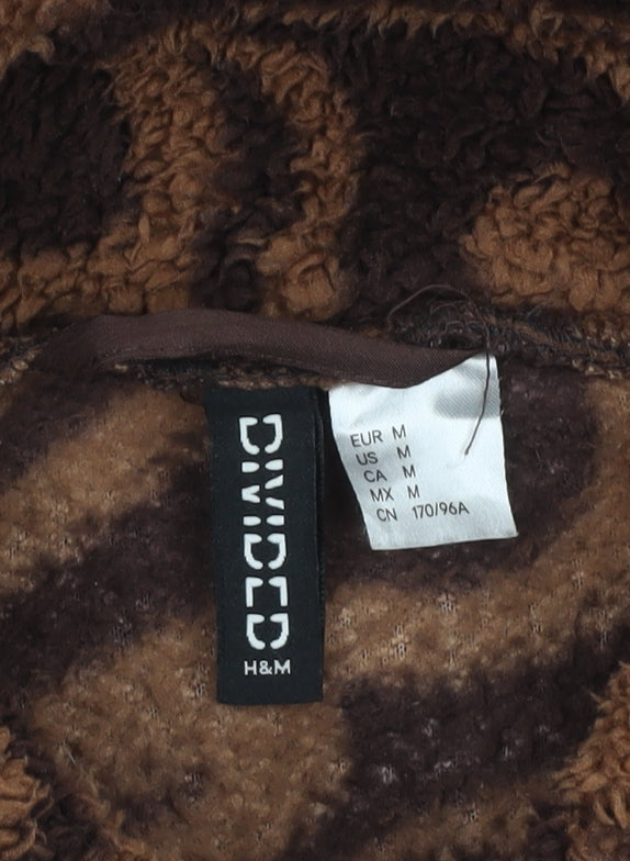 H&M Women’s Brown Animal Print Fleece Jacket Size 12 Relaxed Fit