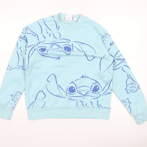 Disney Women’s Blue Stitch Sweatshirt 2XS Crew Neck Pullover