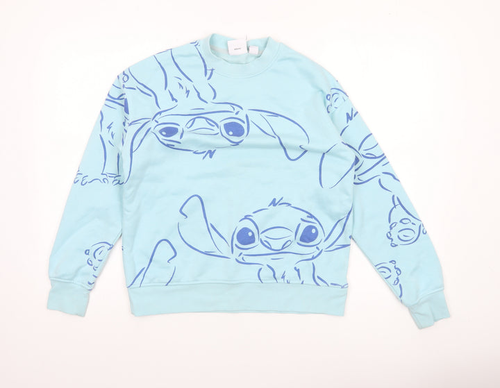 Disney Women’s Blue Stitch Sweatshirt 2XS Crew Neck Pullover