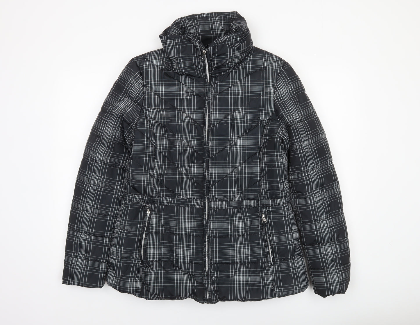 Debenhams Womens Black Check Puffer Jacket Size 14 Winter Coat