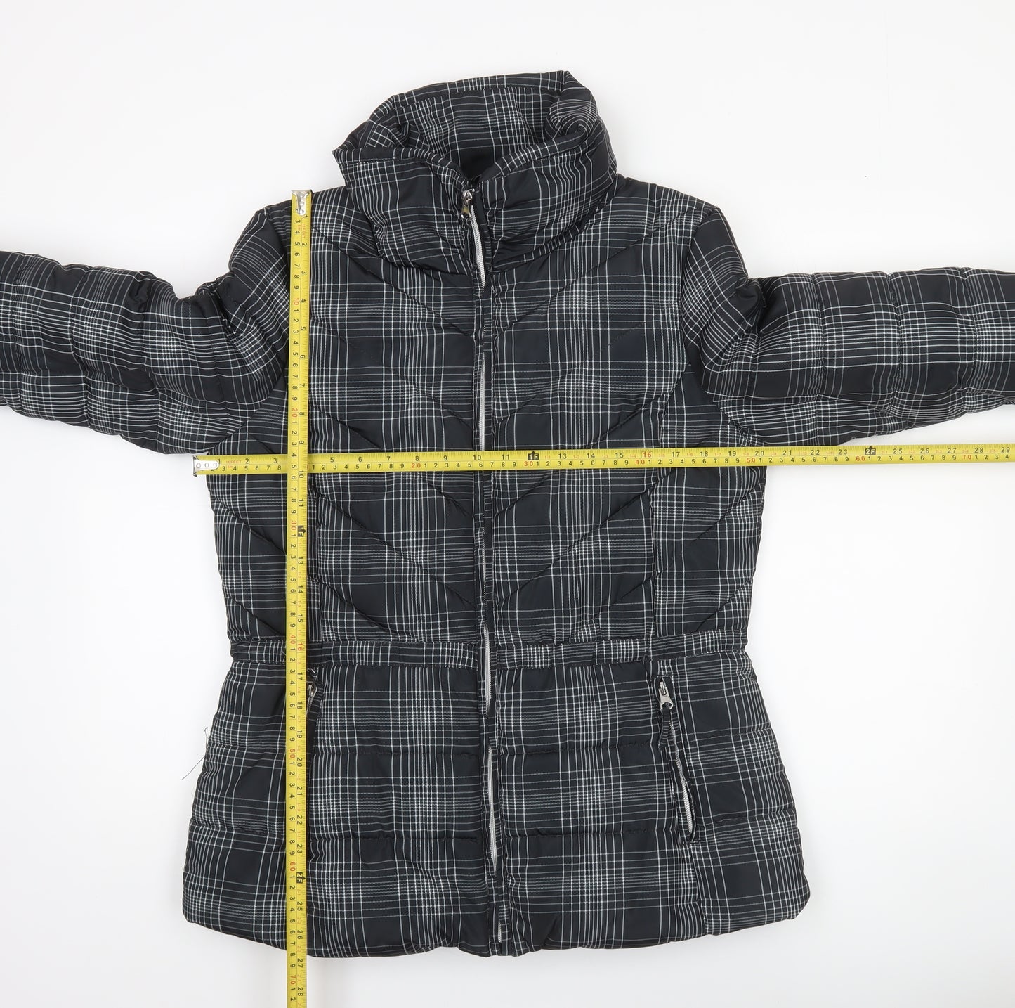 Debenhams Womens Black Check Puffer Jacket Size 14 Winter Coat