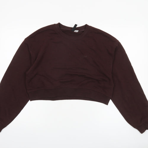 H&M Divided Women Brown Cropped Pullover Sweatshirt Size 12 Cotton Blend