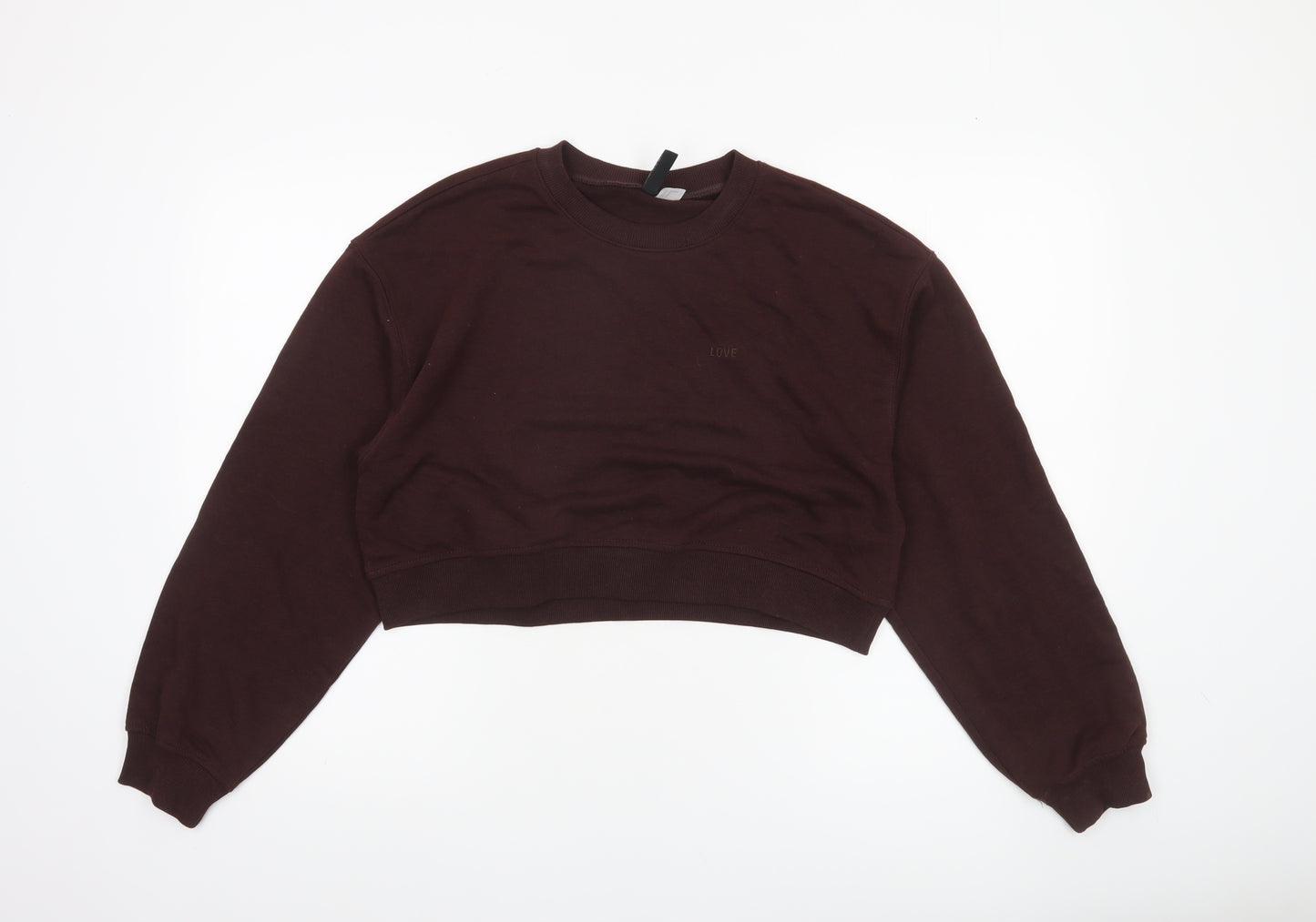 H&M Divided Women Brown Cropped Pullover Sweatshirt Size 12 Cotton Blend