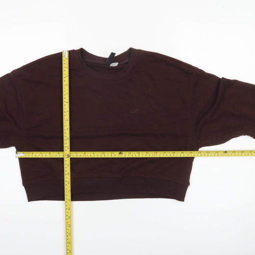 H&M Divided Women Brown Cropped Pullover Sweatshirt Size 12 Cotton Blend